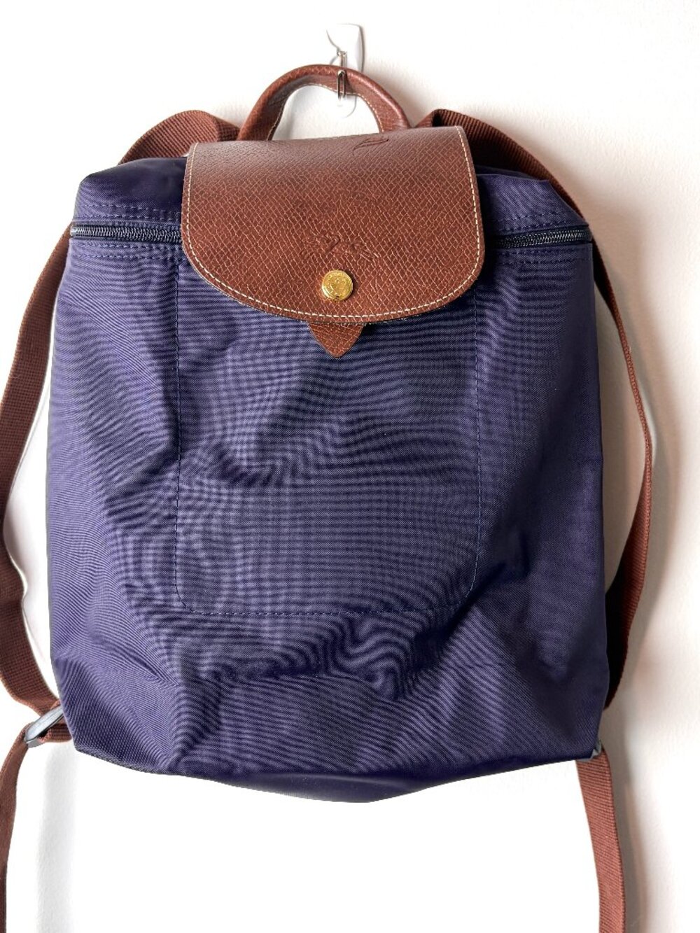 LONGCHAMP PARIS Backpack Le Pliage Leather Nylon Purple